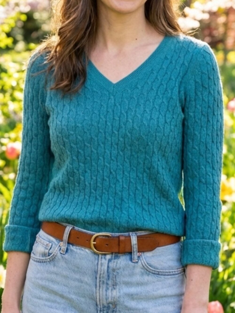 Banana Republic Cashmere sweater in Teal, Cable Knit XS Petite